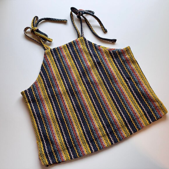 Texture & Thread Madewell Multicolor Woven Thread Vertical Stripes Top sz Medium - Picture 3 of 8